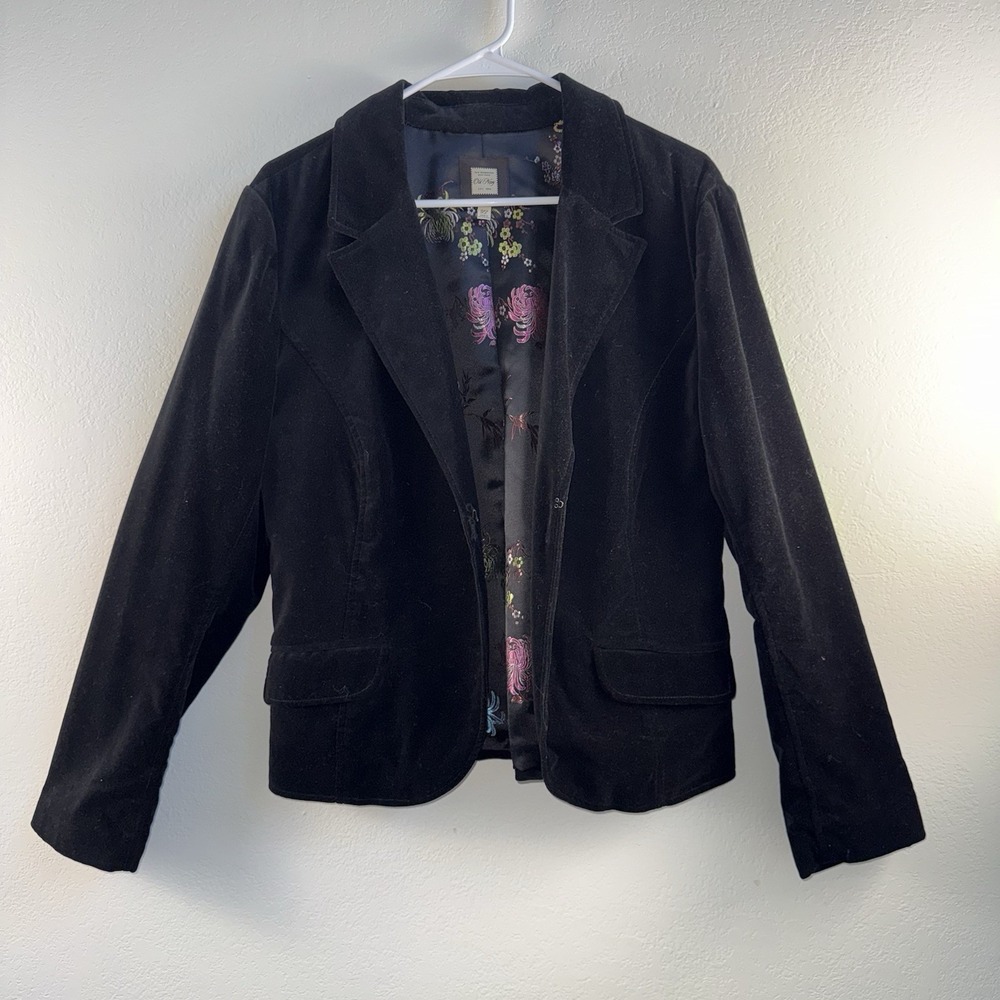 VTG Old Navy Black Velvet Blazer Whimsigoth 90s Y2K Floral Lined Jacket Size M‎